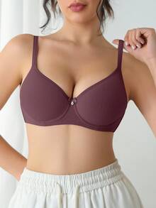 DesireSculpt 1 件女士内衣文胸，带蝴蝶结装饰和内钢圈，单件 - 紫色 - 查看 6