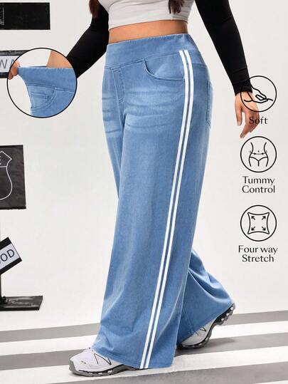 Flexra Pantalones de punto informales para mujer de talla grande