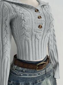 Elamini كنزة صوفية كاجوال قابلة للاستخدام متعدد الأغراض بتصميم ملفوف مع أزرار وسحاب نصفي وقبعة، خريف/شتاء