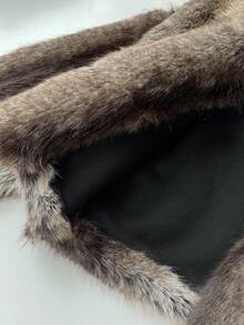 SHEIN Unity 1 件女式仿皮毛开衫，棕色，蓬松，休闲，通勤，冬季 - 卡其色 - 查看 7