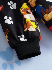 SHEIN | PAW Patrol Bluza z kapturem i zamkiem błyskawicznym, z nadrukiem uroczego szczeniaka, dla chłopca, z długim rękawem, na co dzień, na zewnątrz, z dzianiny w kolorze czarnym