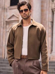 Manfinity NXTstreet 男士休闲长袖大衣，适合日常穿着，秋冬季大地色系摩卡棕色大衣 - 咖啡棕 - 查看 4