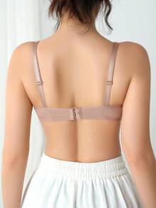 1pc Women's Minimalist Fashion Simple Wirh Cups Daily Casual Lingerie Bra - Coffee Brown - View 2
