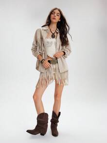 Styleloop Buckle Decor Pleated Pointed Toe Chunky Heel Slip-On Mid-Calf Boots, Suitable For Halloween, Christmas, Party Outfit, Cowboy Boots - Coffee Brown - View 6