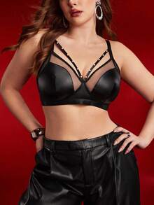 Empress Envy Plus Size Black Charm PU Pearl Decoration Structure Women's Sexy Lingerie Daily Women's Underwear Single Set