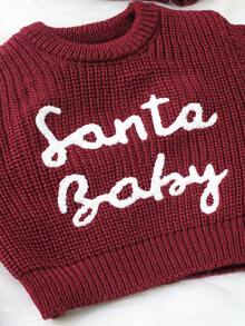 SHEIN 2 pièces Ensemble de tenues de Noël tricotées pour bébé nouveau-né avec chapeau à pompon "Bébé Noël" brodé. Accessoires de photographie pour nouveau-né, tenues pour la rentrée à la maison du bébé