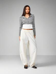 MISSGUIDED Top corto a rayas gris con cierre delantero de botones, inspirado en el estilo Y2K, clásico retro de manga larga para uso diario casual, estilo acanalado, diseño contemporáneo de dos tonos con cuello - Multicolor - Ver 6
