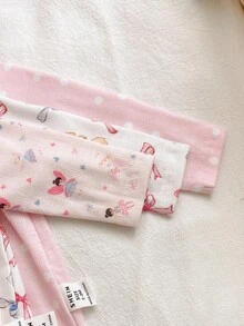 SHEIN 新生儿蝴蝶结圆点卡通印花连体衣套装 - 彩色 - 查看 6