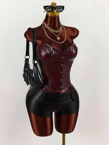 Amplova 女式鳄鱼压纹迷你连衣裙，性感前卫的波西米亚风格，适合派对和宴会，西式侧撞色黑色修身