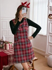 LanaWest 2 件圣诞套装 - 女式格子连衣裙和汗衫套装，冬季 - 彩色 - 查看 1