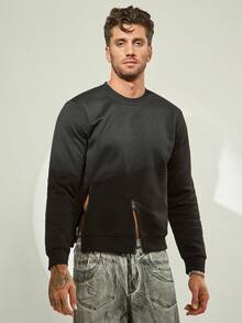 FeverCity Men's Casual Solid Color Zip-Up Sweatshirt, Autumn/Winter - Black - View 4
