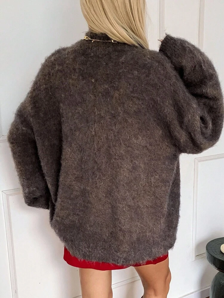 Women's Loose Casual High Neck Pullover Sweater, Brown, Business/Commute Style, Autumn/Winter