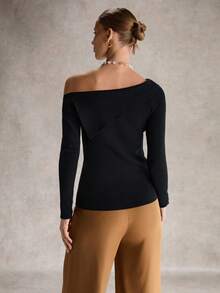 SHEIN Unity Damen einfarbiger langärmeliger figurbetonter Pullover, lässiger Winterpullover - Schwarz - Übersicht 2