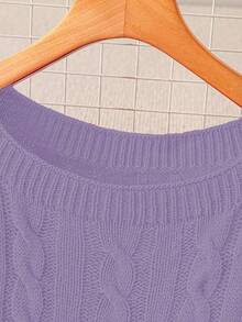 GlowEve CURVE 大码女式休闲修身圆领长袖麻花针织套头衫，秋冬 - 淡紫色 - 查看 4