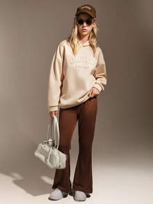 2 件套，少女城市名称 3D 印花针织连帽衫 + 针织喇叭裤套装 - 彩色 - 查看 4