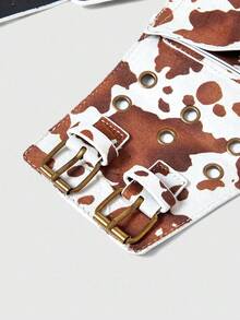 ROMWE Grunge Punk Y2K 朋克风格黑色金属铆钉眼多口袋可调节金属扣女式腰包 - 白棕色 - 查看 4