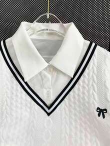 Resyla 女式提花针织领休闲运动衫，运动学院风