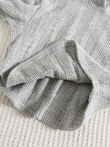 2 pezzi Set tuta da bambina con felpa con cappuccio termica a costine e pantaloni spessi e caldi, con ricamo di pony, adatto per l'inverno - Grigio - Visualizzare 7