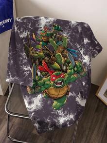 TEENAGE MUTANT NINJA TURTLES | SHEIN Men's Casual Tie-Dye Letter Graphic Round Neck Short Sleeve T-Shirt, Summer - White - View 2