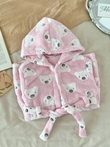 SHEIN 少女卡通图案连帽领长袖家居服，粉色 - 粉色 - 查看 6