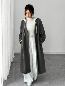 Elenzga Áo khoác cardigan dài dáng rộng, cổ chữ V nhiều màu, chất liệu vải lông mịn, mới, phù hợp cho kỳ nghỉ, hẹn hò, đi làm hàng ngày, du lịch ngoài trời, v.v. - Nhiều màu - Xem 6