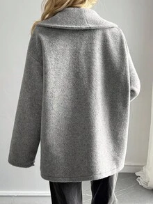 Livesso 女士宽松针织混纺外套，休闲商务风，适合办公室穿着，秋冬季女士外套 - 灰色 - 查看 2