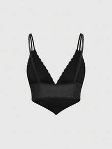 ROMWE Bộ áo ngực và quần lót không dây đính đá nhung Gothic dành cho nữ - màu đen - Xem 8