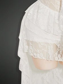 SHEIN ICON 加大码黑色 V 领荷叶边前短后长吊带背心连衣裙，Y2K 性感吊带荷叶边下摆连衣裙 - 白色 - 查看 8