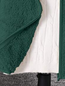 SHEIN 男童休闲时尚小熊刺绣连帽羊毛夹克 - 墨綠色 - 查看 7