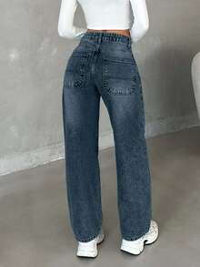 EURMUSE Jean droit taille basse avec lavage neige - Bleu gris - Voir 2