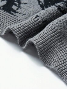 Manfinity CasualKnits Men's Casual Graphic Print Crew Neck Long Sleeve Sweater, Autumn/Winter Men S Sweatshirts Crewnecks Sweatshirts Sweatshirts Graphic Grunge Sweater Graphic Sweaters - Multicolor - View 6