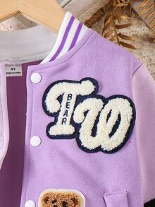 SHEIN Elladie kids 年轻女孩紫色长袖纽扣秋冬夹克，时尚甜美针织开衫毛衣外套 - 紫色 - 查看 4