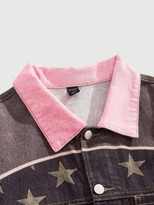 ROMWE MEN Street Life Men's Autumn Star Print Long Sleeve Single-Breasted Casual Denim Jacket