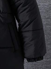 男童个性化字母印花拉链连帽夹克，带口袋，可机洗黑色风衣，适合滑雪、单板滑雪和寒冷天气 - 黑色 - 查看 4