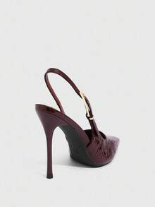 CUCCOO SZL Mules de tacón alto de moda con diseño de hebilla y punta afilada para mujer - Burdeos - Ver 3