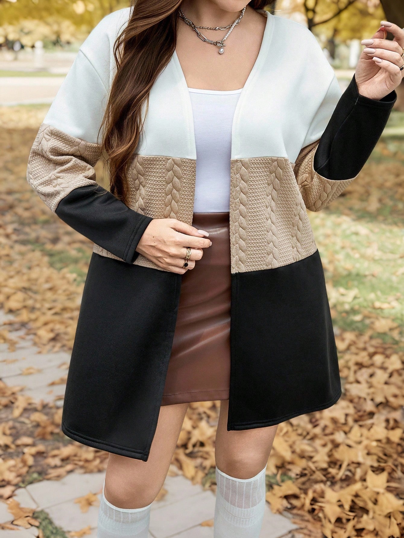 A&M LUNE معطف كاجوال فضفاض بأكمام طويلة وياقة مفتو...