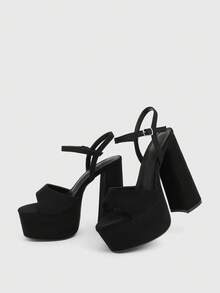 CUCCOO LuxiPop Women's Fashion Black Christmas Party/Date Night High Waterproof Platform Thick Heel High Heel Sandals - Black - View 7