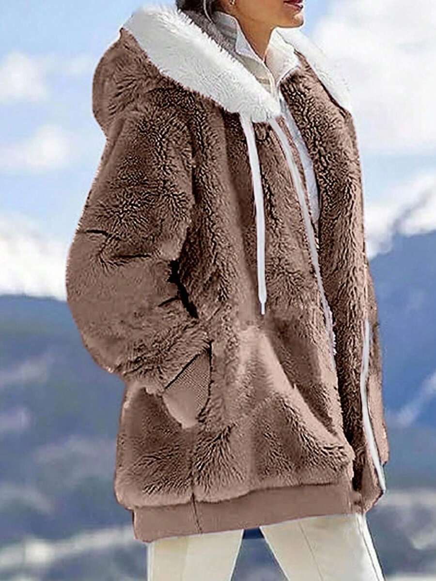 INAWLY Damen Fleecejacke mit Reißverschluss und Kordelzug, Regular Fit, Herbst/Winter