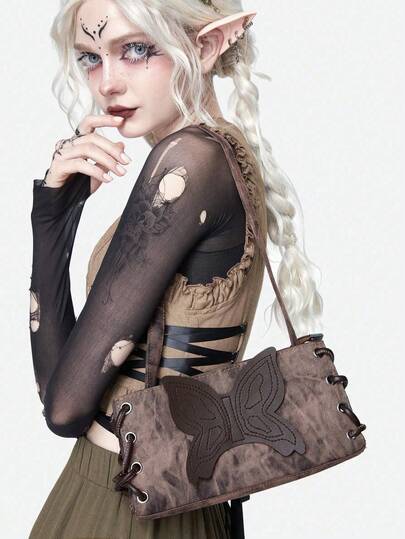 Fairycore 1pc Fashionable Coffee Color Butterfly Shaped Underarm Bag