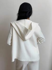 SHEIN EZwear Cárdigan con capucha blanco casual de mujer, otoño/invierno - Blanco - Ver 2