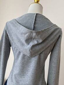 Teen Girl Casual Slim Fitted Knitted Zip Up Sweatshirt, Suitable For Back To School Season, Korean Style Fall Winter - Grey - View 4