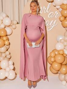 Loomaby 优雅派对纯色斗篷袖孕妇装 - 粉色 - 查看 7