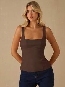 Enchnt Fall/Winter Romantic Women's Gorgeous Tank Top,Chic & Elegant & Fashionable For Party & Date & Holiday & Graduation & Going Out & Halloween & Christmas,Autumn,New Years - Coffee Brown - View 4