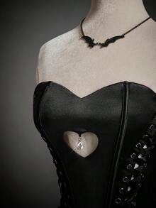 SHEIN ICON Áo crop top hở vai thiết kế dây chéo hình trái tim cho nữ - màu đen - Xem 5