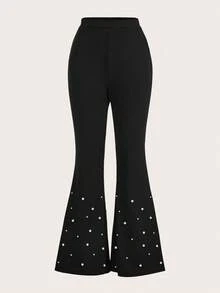Ellevyn Carnival Pearls Beaded Flare Leg Pants - Black - View 5