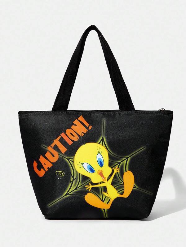 LOONEY TUNES X SHEIN Lancheira com estampa de frango em desenho animado, adequada para trabalhadores de escritório e estudantes, design de blocos de cores elegantes