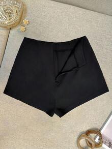 Airaco Pantaloncini casual di colore unito da donna, alla moda per l'estate - nero - Visualizzare 1