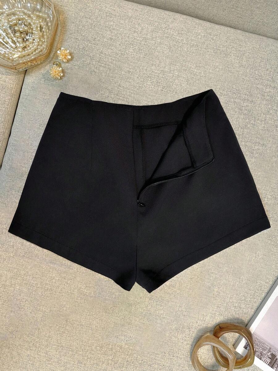 Airaco Pantaloncini casual di colore unito da donna, alla moda per l'estate - nero - Visualizzare 1