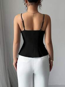 Elenzga 2025 New Blue Asymmetric Design Fashionable Versatile Commuting Casual Cinched Waist Camisole - Black - View 2