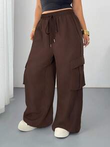 POPSWAY Pantalones casuales de camuflaje con cintura elástica y cordón, bolsillos, para mujer de talla grande